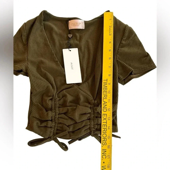 Club L London Ruched Front Plunge Front Crop Top Khaki Green/Brown Size 2 NWT - Picture 9 of 10